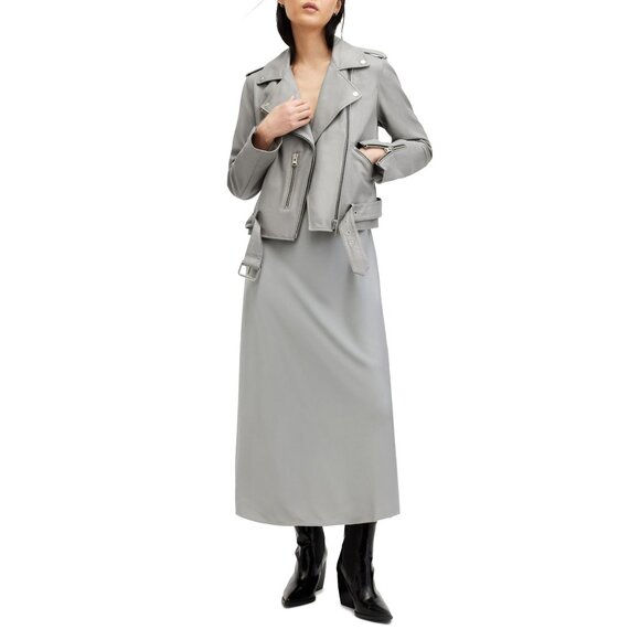 All Saints Jackets & Blazers - 🆕 ALL SAINTS Balfern Soft Leather Zip Biker Jacket Light Gray 2
